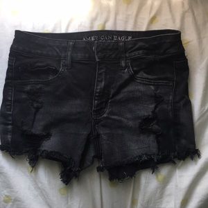 American Eagle Black Distressed Midi Short